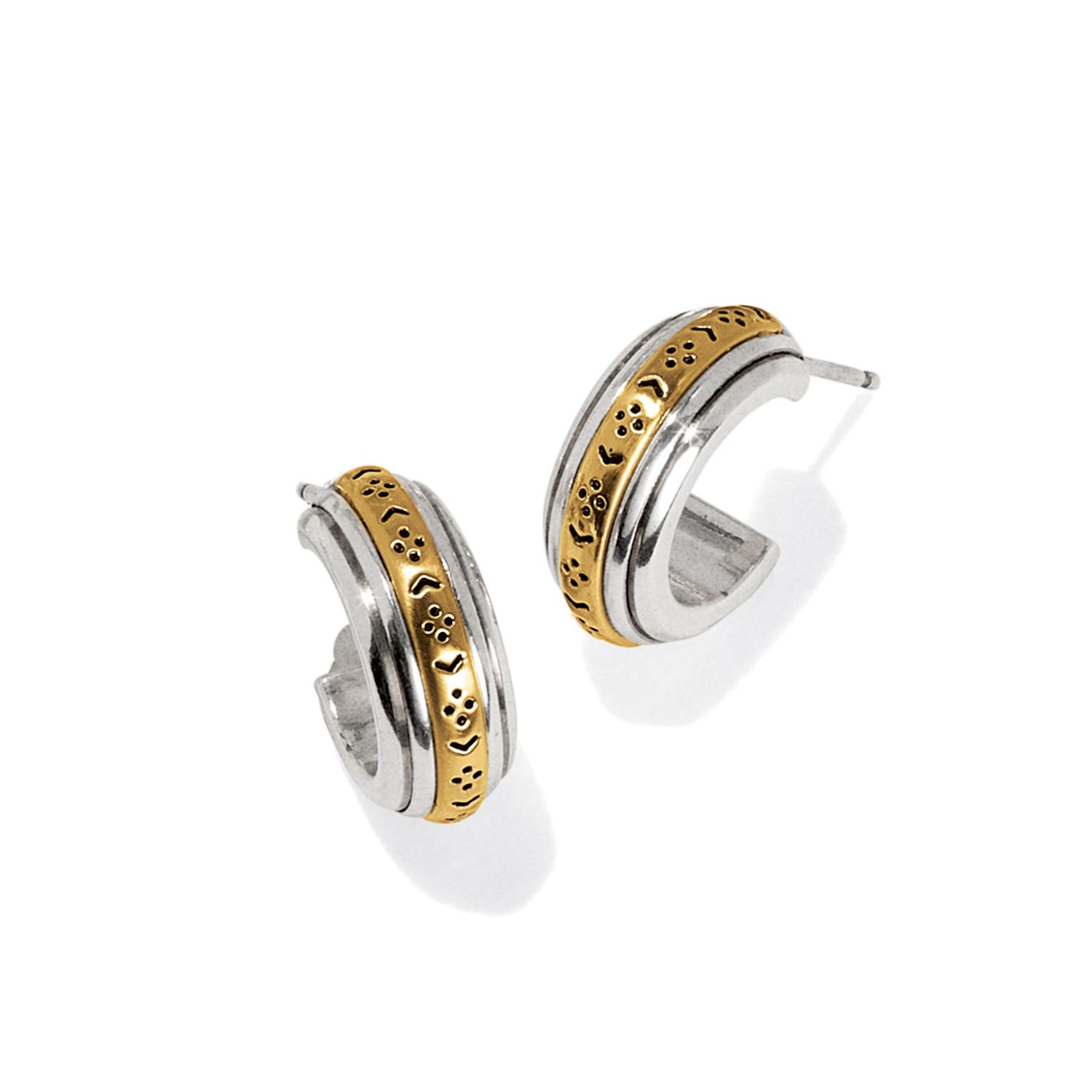 Mosaic Two Tone Mini Hoop Post Earrings, Color: Silver/Gold