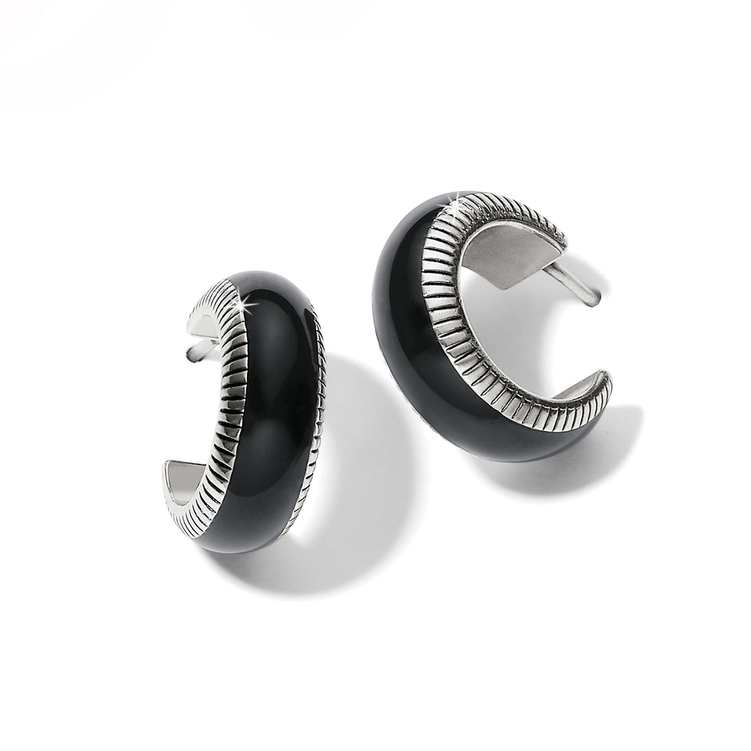 Interlok Noir Small Hoop Earrings - Silver/Black, Color: Silver/Black