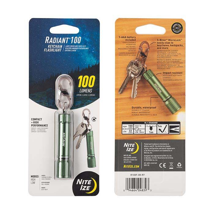 Radiant 100 Keychain Flashlight, Color: Olive