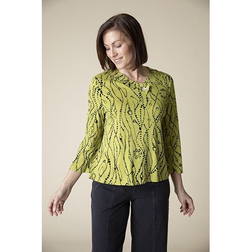 Cozy Rib Crossover V-Neck, Color: Wavy Dots/Pear, Size: Small