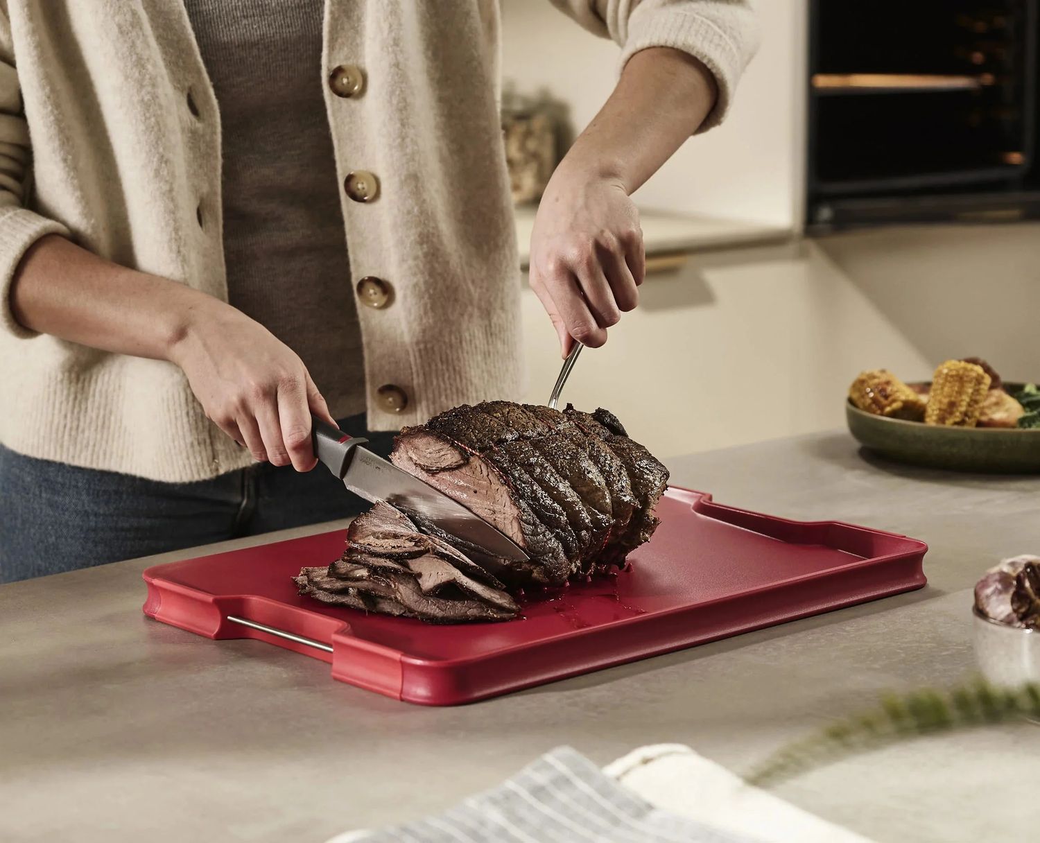 Cut &amp; Carve Plus Cutting Board, Joseph Joseph Color: Red, Size: Large