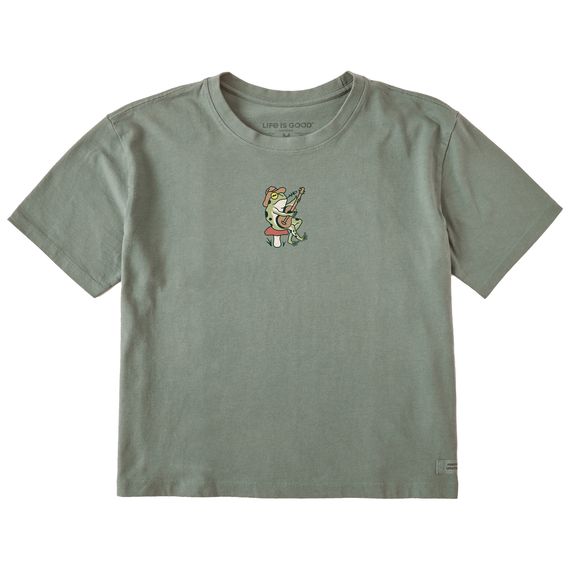 Women&#39;s Groovy Frog Guitar Short Sleeve Tee Shirt, Color: Moss Green, Size: L