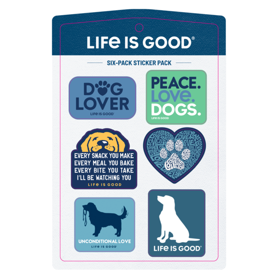 Dog Six-Pack Sticker Pack, Life is Good Color: Multi Color
