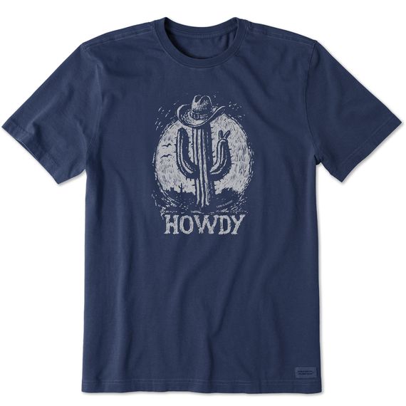 Men&#39;s Woodcut Cactus Howdy Short Sleeve Tee Shirt, Color: Darkest Blue, Size: XL