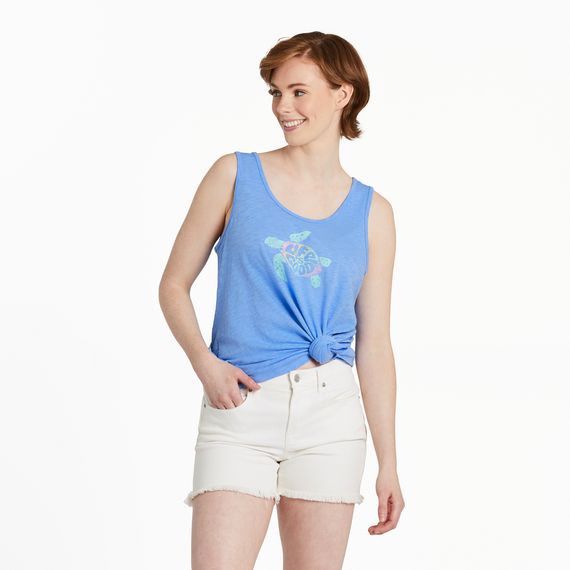 Women&#39;s Groovy Turtle Textured Slub Tank, Color: Cornflower Blue, Size: Small