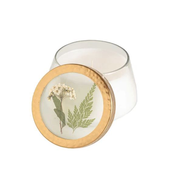 Medium Pressed Floral Candle, Rosy Rings Fragrance: Forest