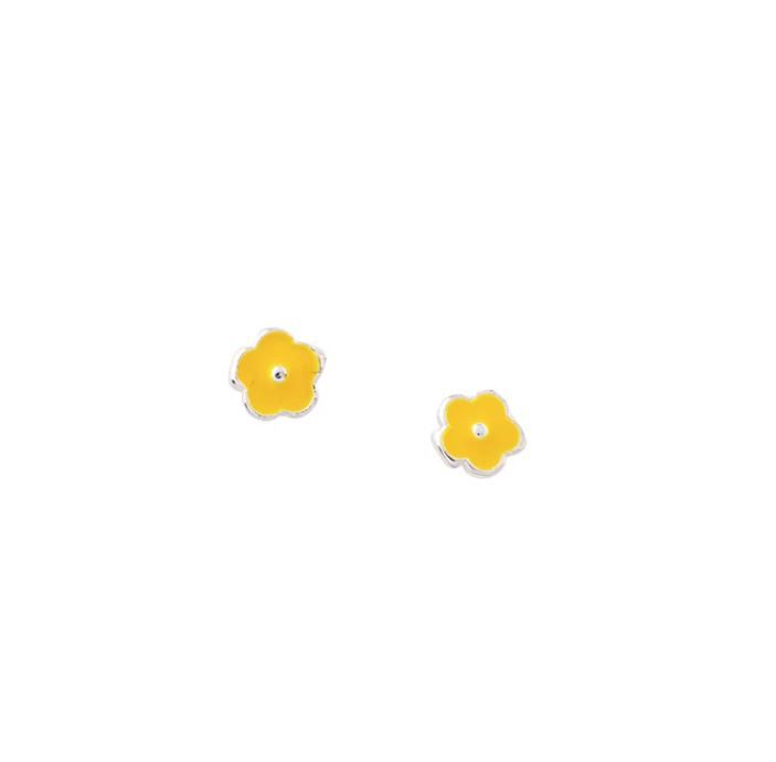 Simply Sweet Flower Studs-Yellow, Color: Silver