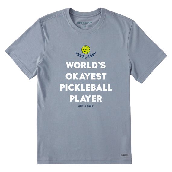 M&#39;s Worlds Okayest Pickleball Player SS, Color: Stone Blue, Size: Small
