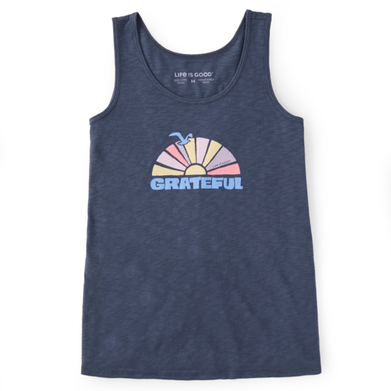 Women&#39;s Groovy Grateful Sun Textured Slub Tee Shirt, Color: Darkest Blue, Size: M
