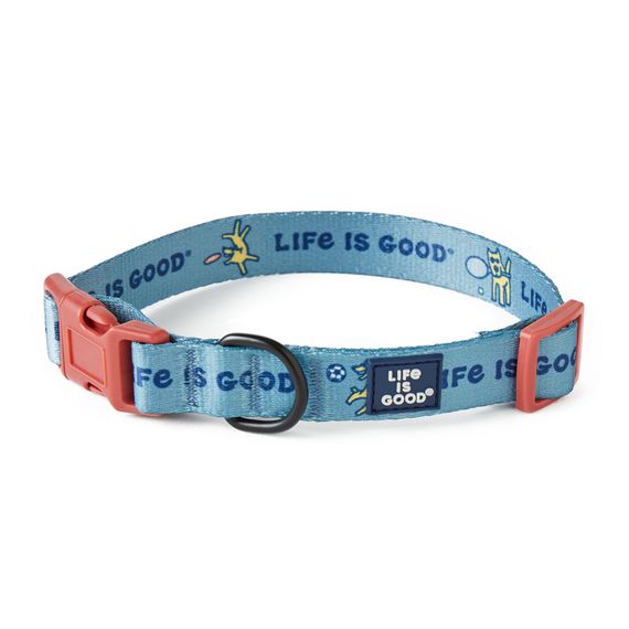 Sports Icons Dog Collar, Life is Good Color: Smoky Blue, Size: L