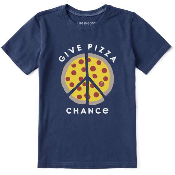 Kids Give Pizza Chance Short Sleeve Shirt, Color: Darkest Blue, Size: XS