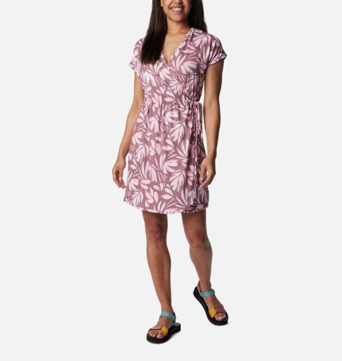 Chill River Print Wrap Dress, Color: Fig Areca, Size: XS
