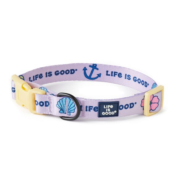 Beach Icons Dog Collar, Life is Good Color: Lilac Purple, Size: S