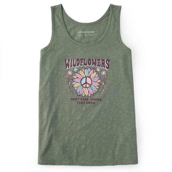 Women&#39;s Groovy Wildflowers Can Where The Tee Shirt, Color: Moss Green, Size: XL