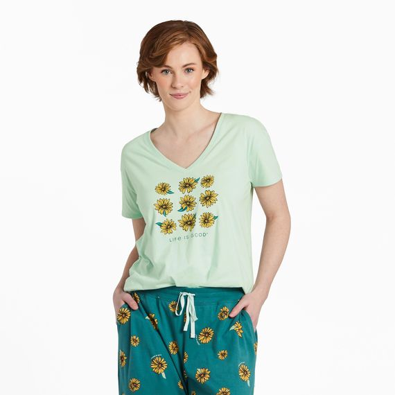 Women&#39;s Sunflower Grid Snuggle Up Relaxed Tee Shirt, Color: Sage Green, Size: S