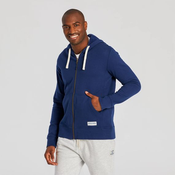 M's Solid Simply True Fleece Full Zip Hoodie, Color: Darkest Blue, Size: Medium