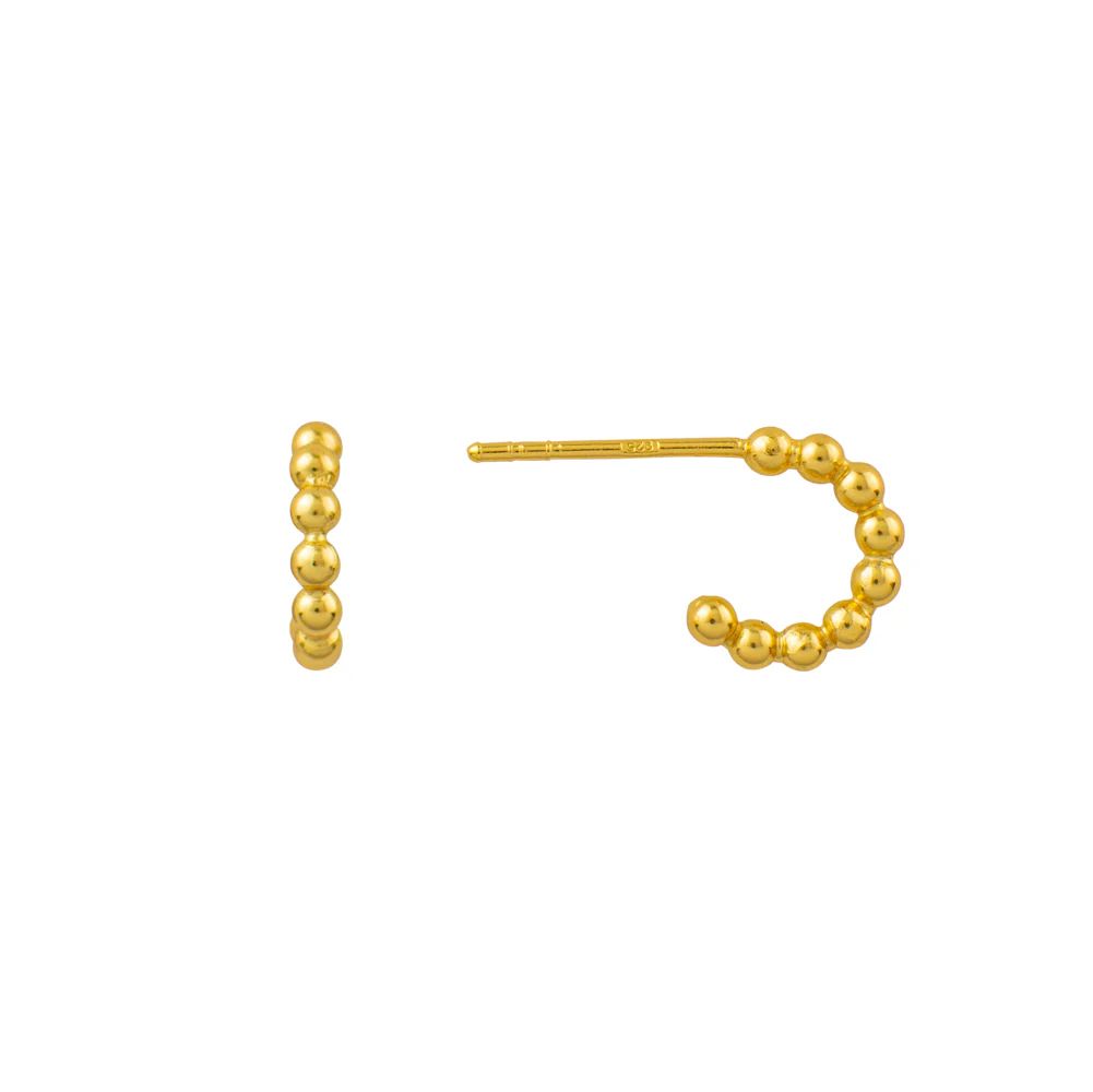 Ball Beaded Post Hoops in Gold, Color: Gold