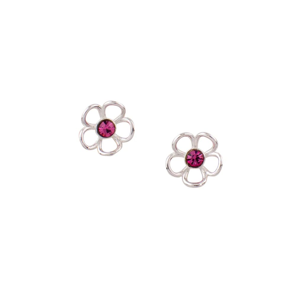 Open Petal Flower Studs, Color: Silver