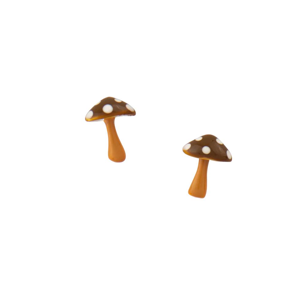 Brown Mushroom Studs, Color: Silver