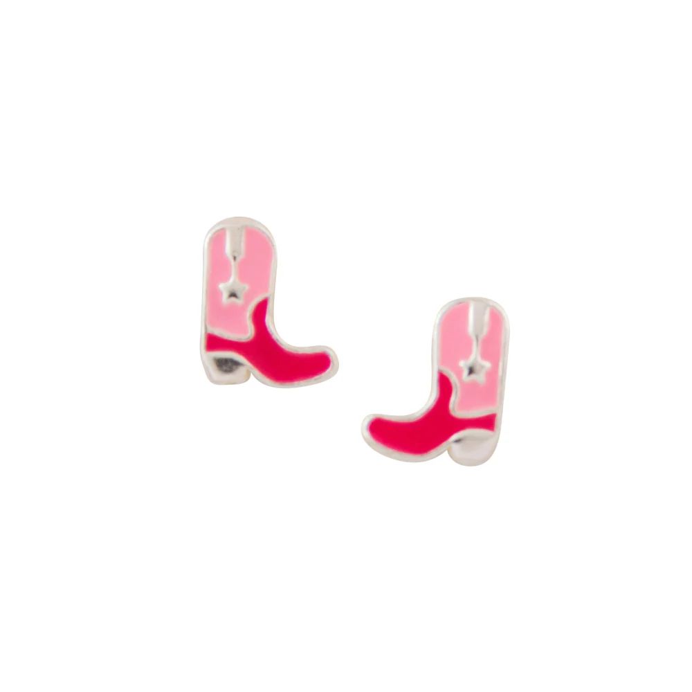 Cowgirl Boots Studs in Pink, Color: Silver