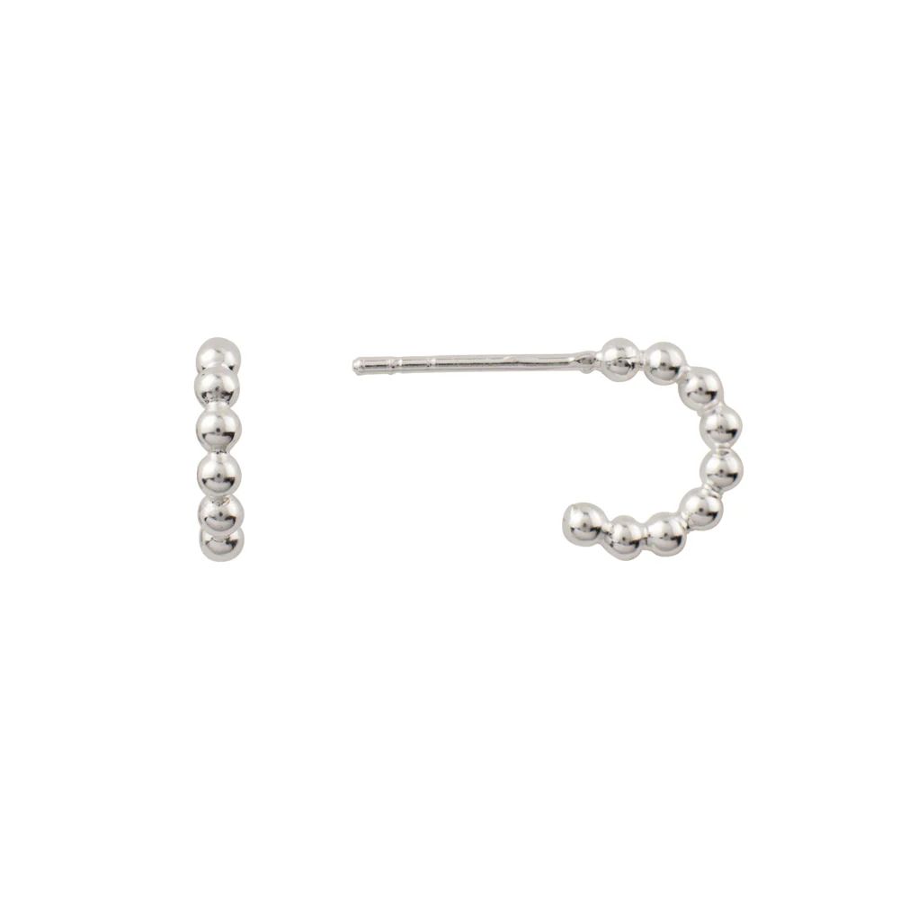 Ball Beaded Post Hoops in Silver, Color: Silver
