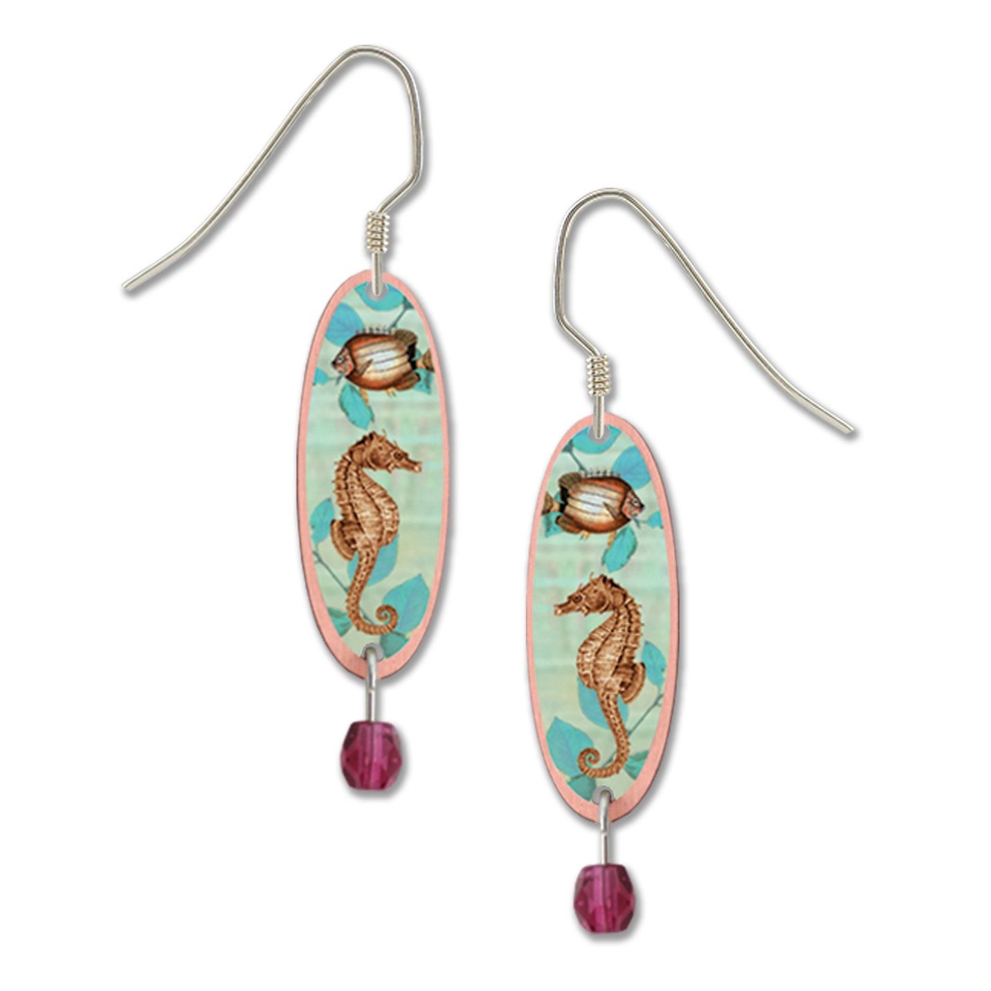 Seahorse &amp; Fish in Oval-LT, Color: Silver