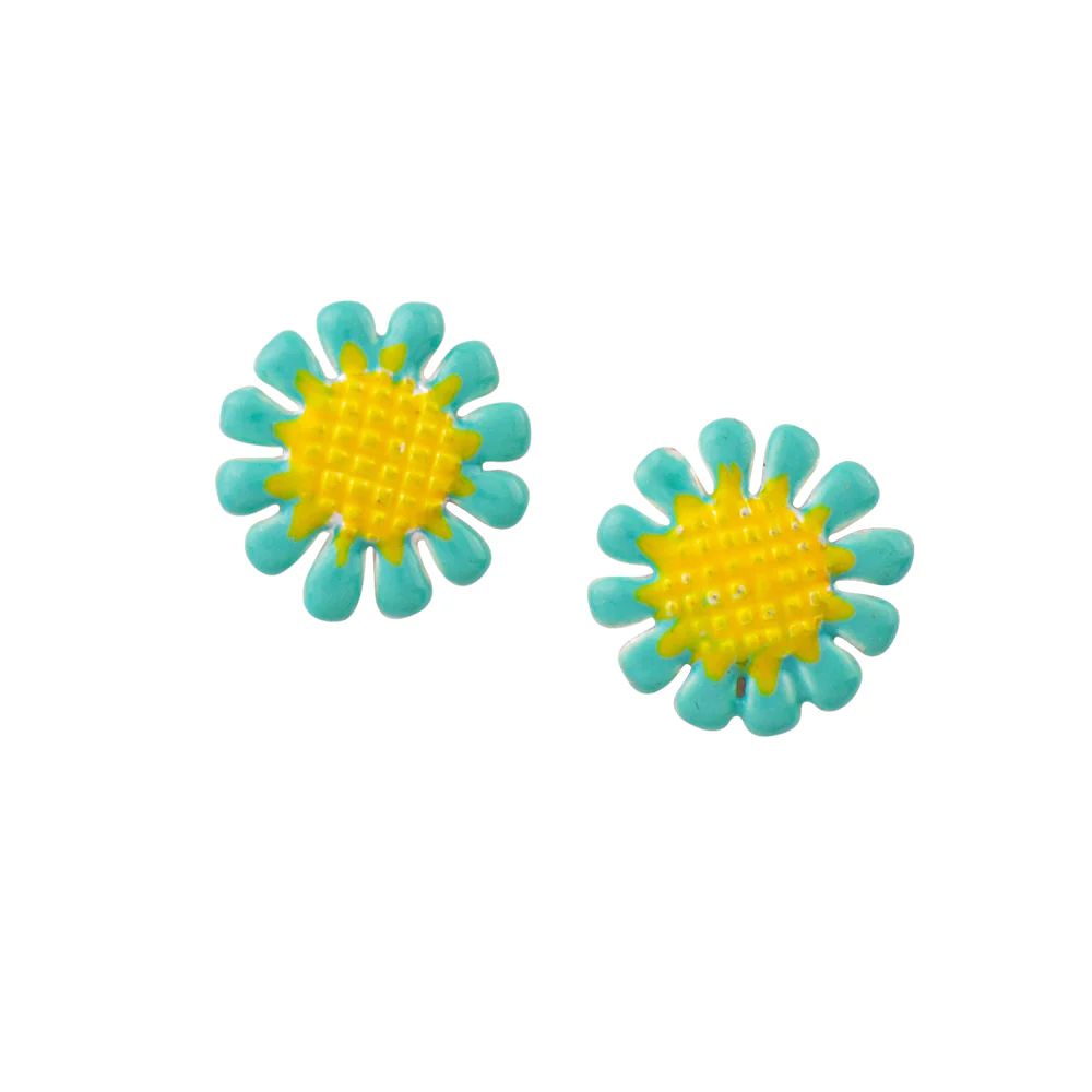 Big Blue Flower Studs, Color: Silver