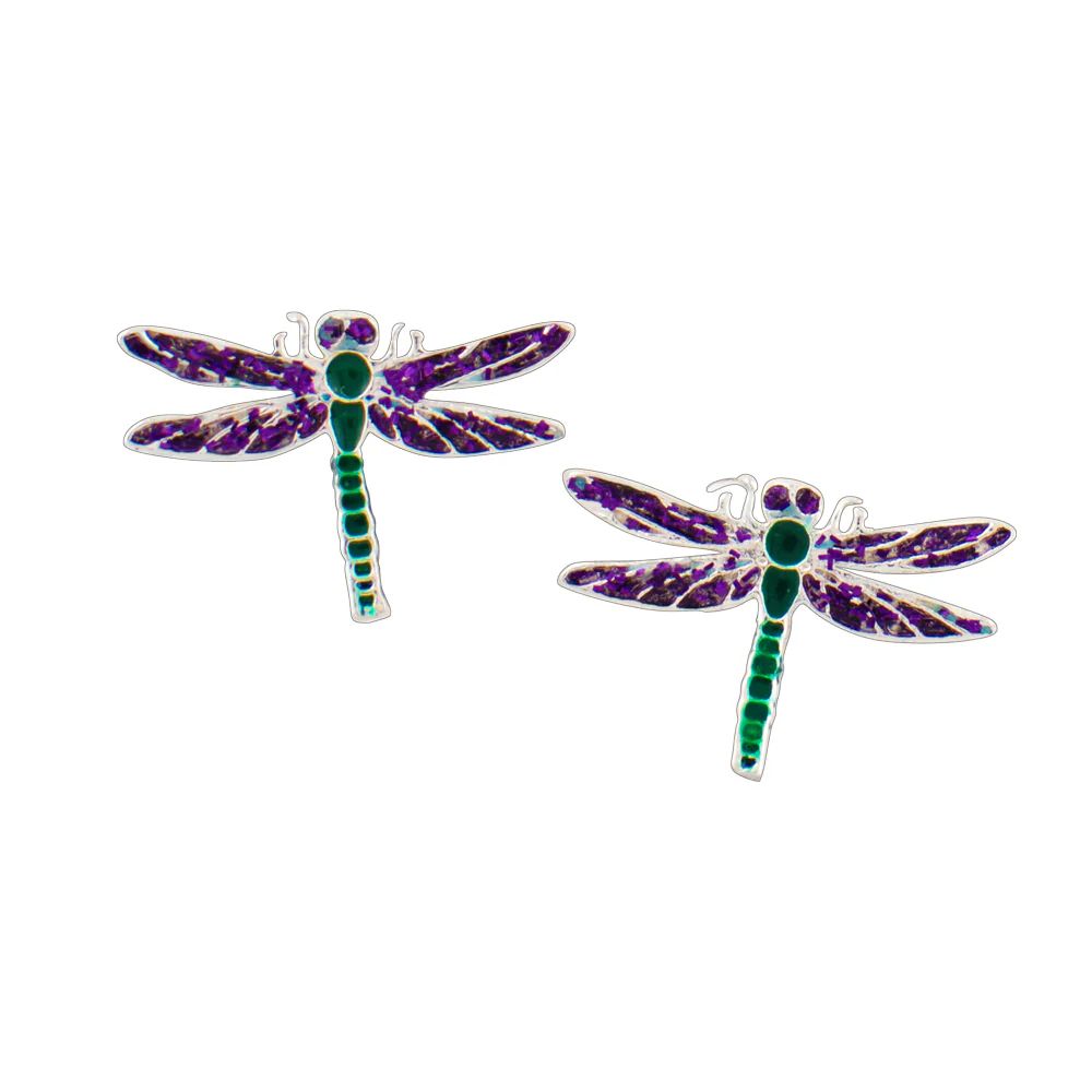 Colorful Dragonfly Studs - Purple, Color: Silver