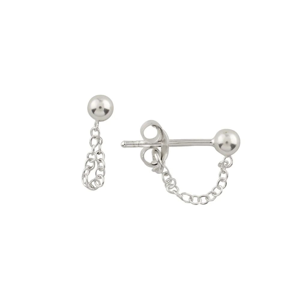 Ball &amp; Chain Studs, Color: Silver