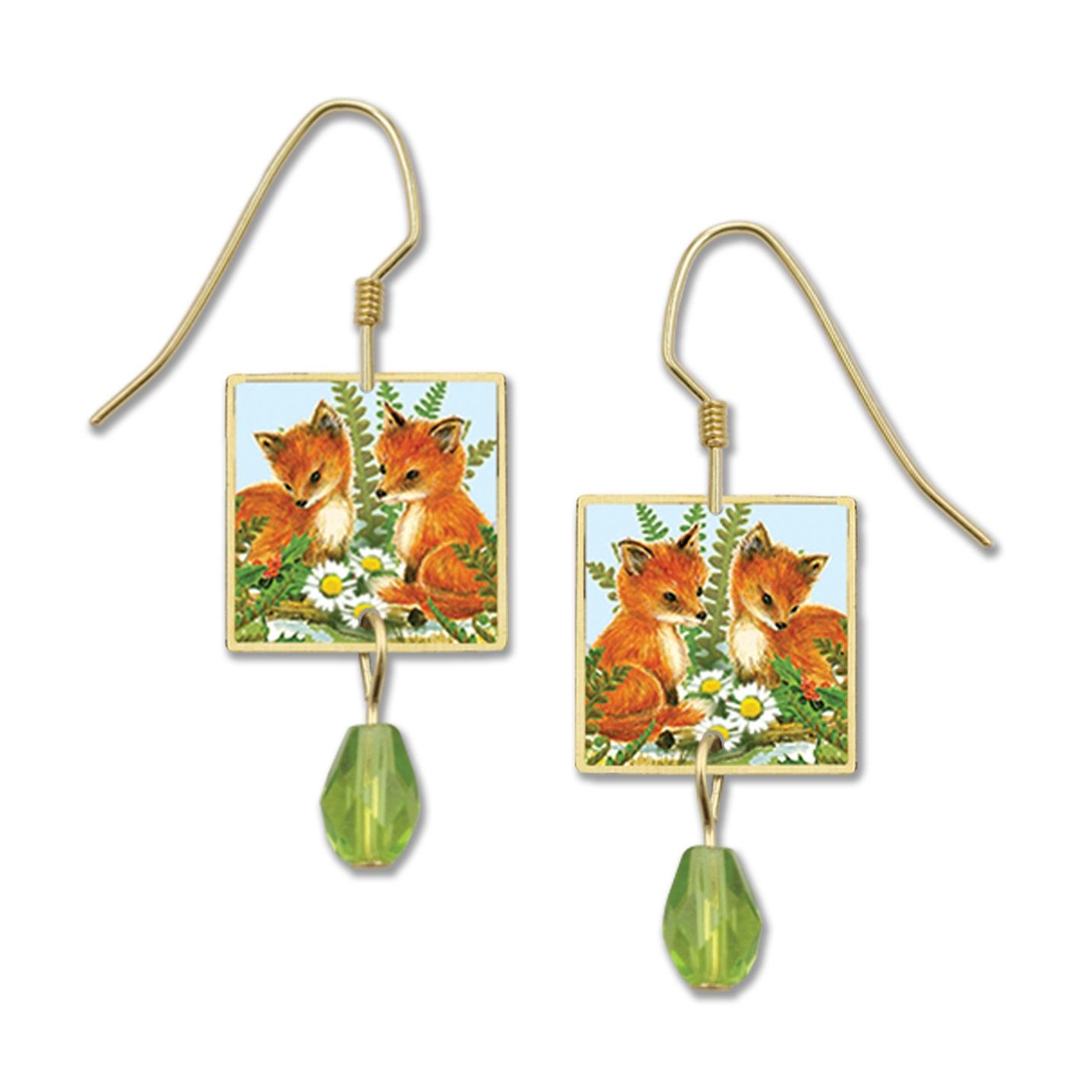 Two Foxes &amp; Sunflowers in Square-LT, Color: Gold