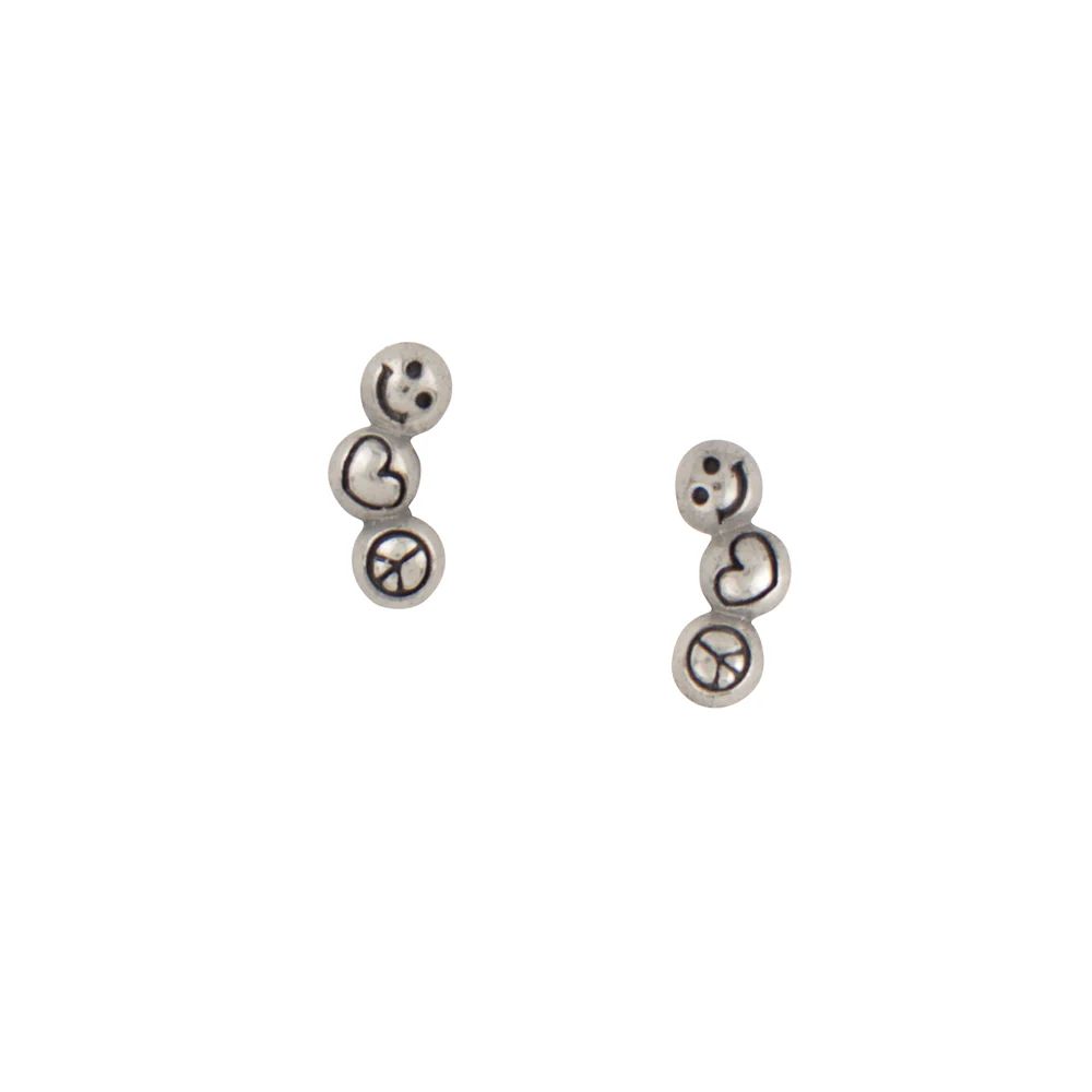 Peace, Love &amp; Smile Studs, Color: Silver