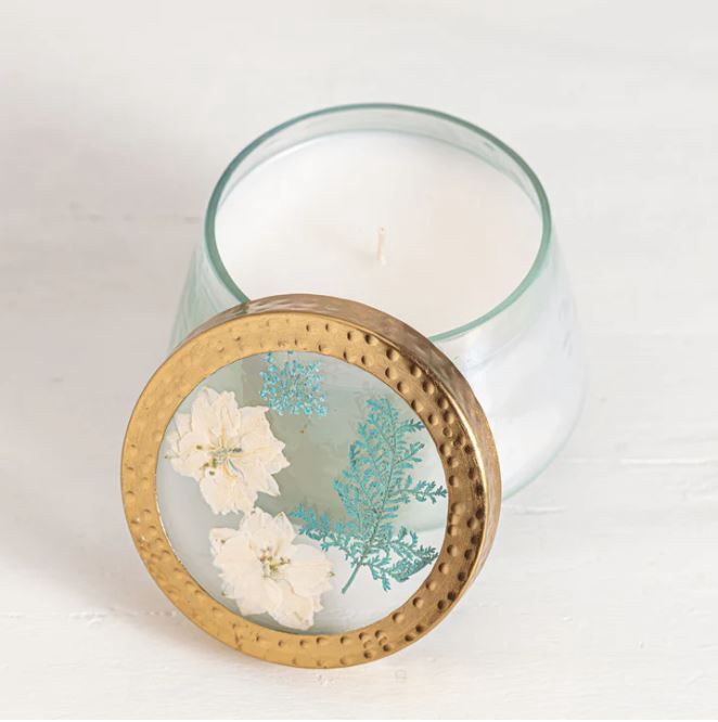 Watercolor Medium Pressed Floral Candle, Rosy Rings Fragrance: Pacific Coast