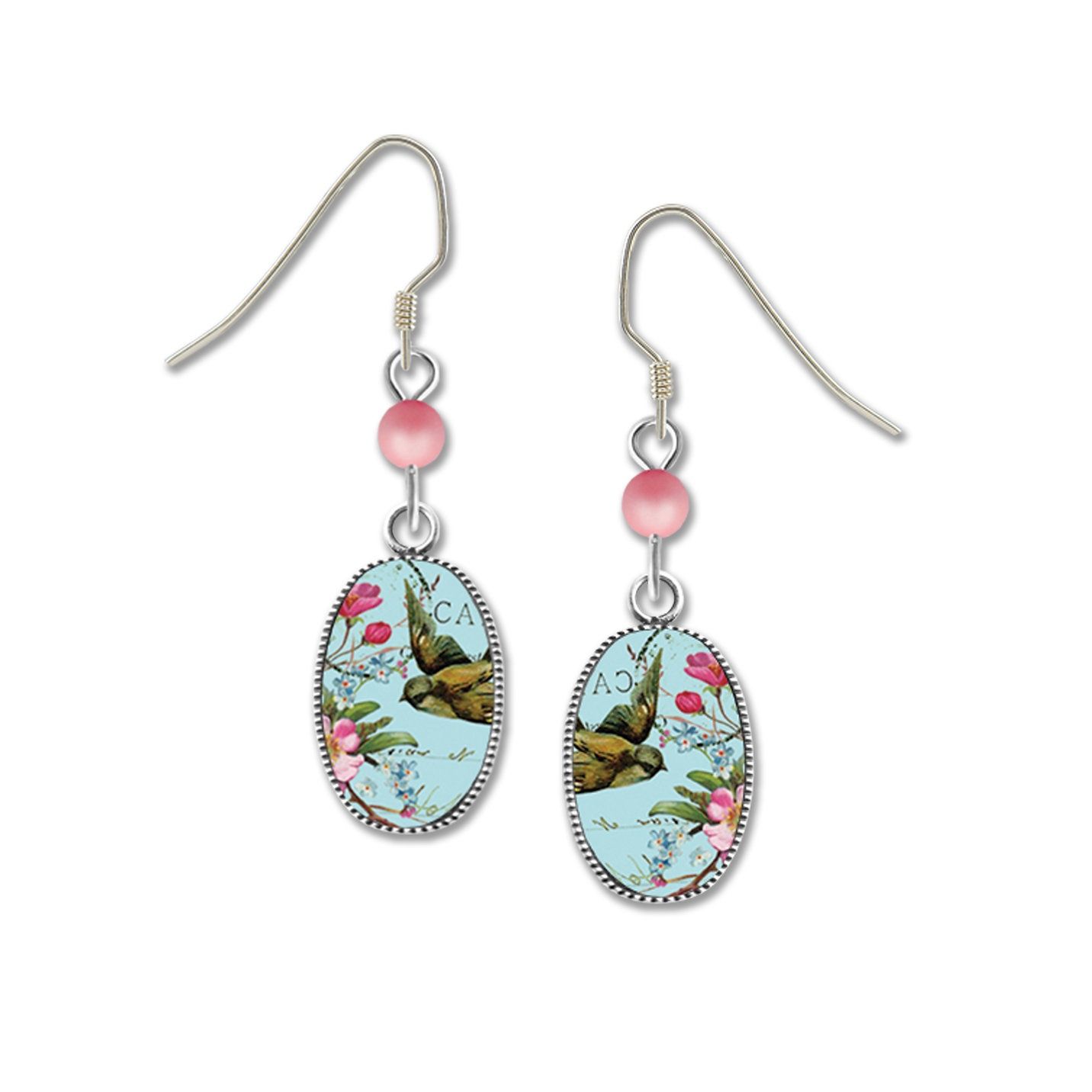 Oval Bird w/Rose-LT, Color: Silver