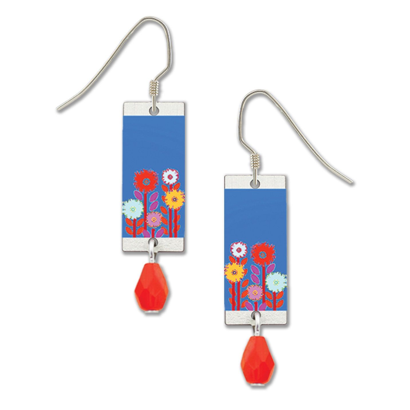 Blue Multi Color Flowers Rectangle-LT, Color: Silver