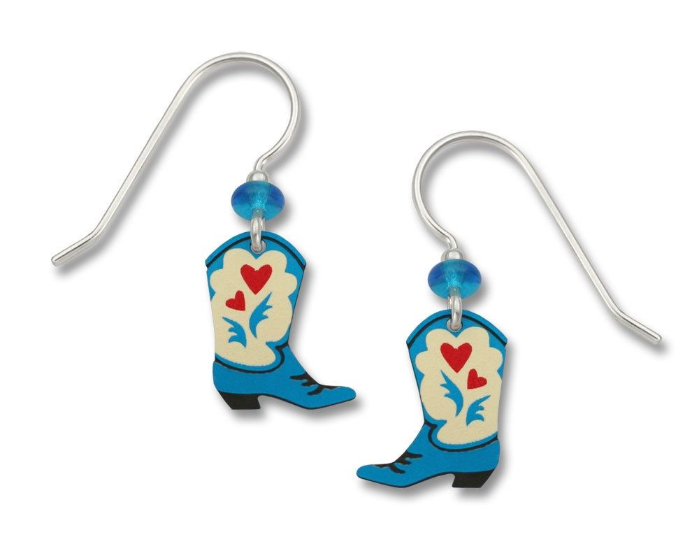 Blue Cowgirl Boots w/Red Hearts, Color: Silver