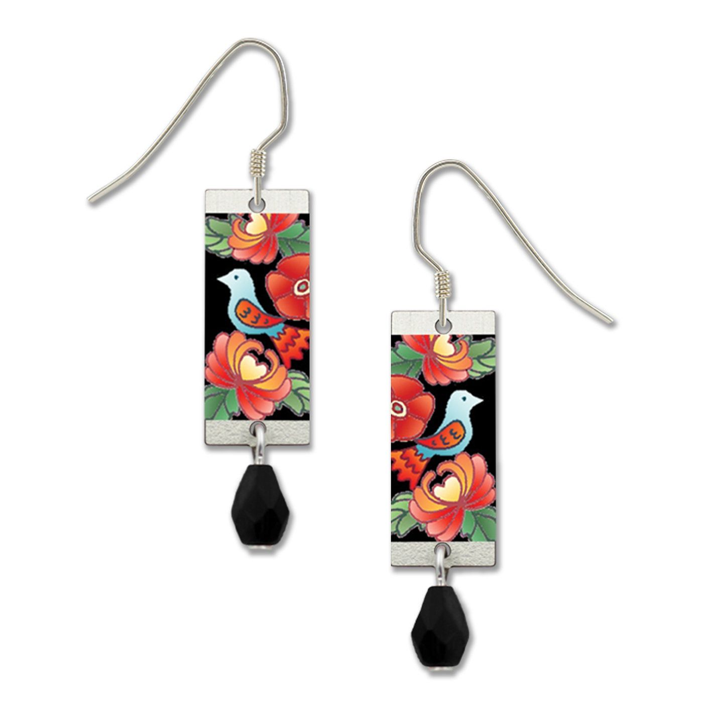 Red Flower Rectangle Silver-LT, Color: Silver