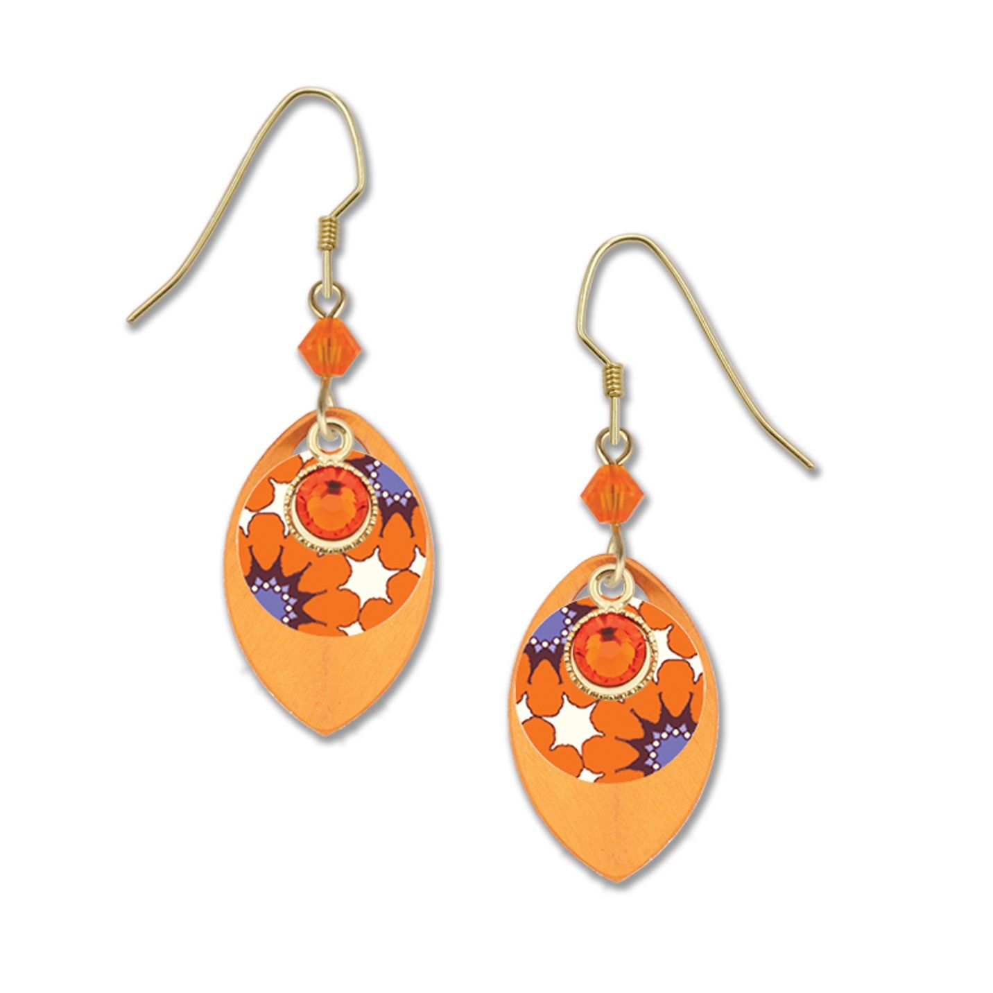 Orange Purple Floral w/Orange Cup Charm &amp; Metal Back-LT, Color: Gold