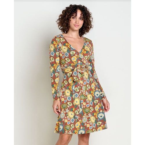 Cue Wrap LS Dress, Color: Straw 70&#39;s Floral, Size: XS