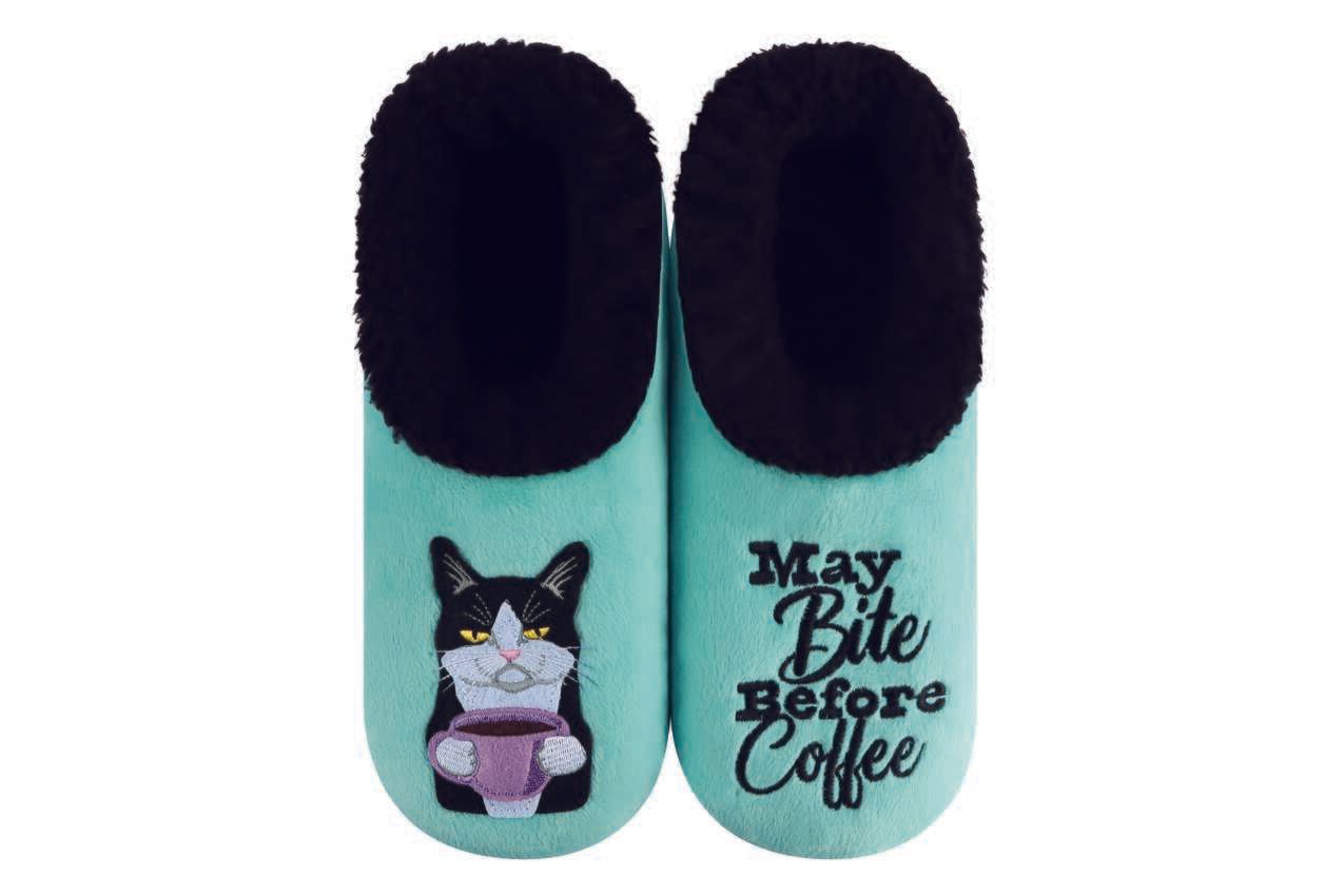 Women&#39;s May Bite Before Coffee Snoozie Slippers, Color: May Bite, Size: Small