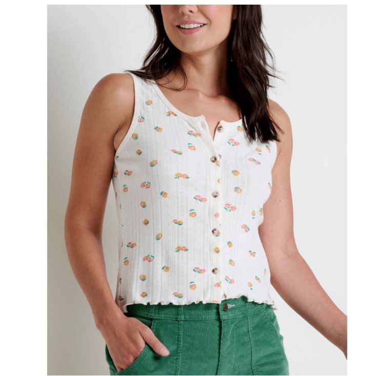 Foothill Pointelle Button Tank, Color: Salt Nasturtium Print, Size: XS