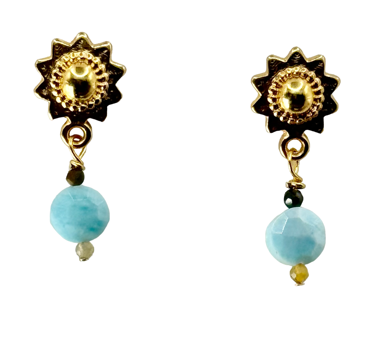 Sun Stud w/Larimar, Color: Gold