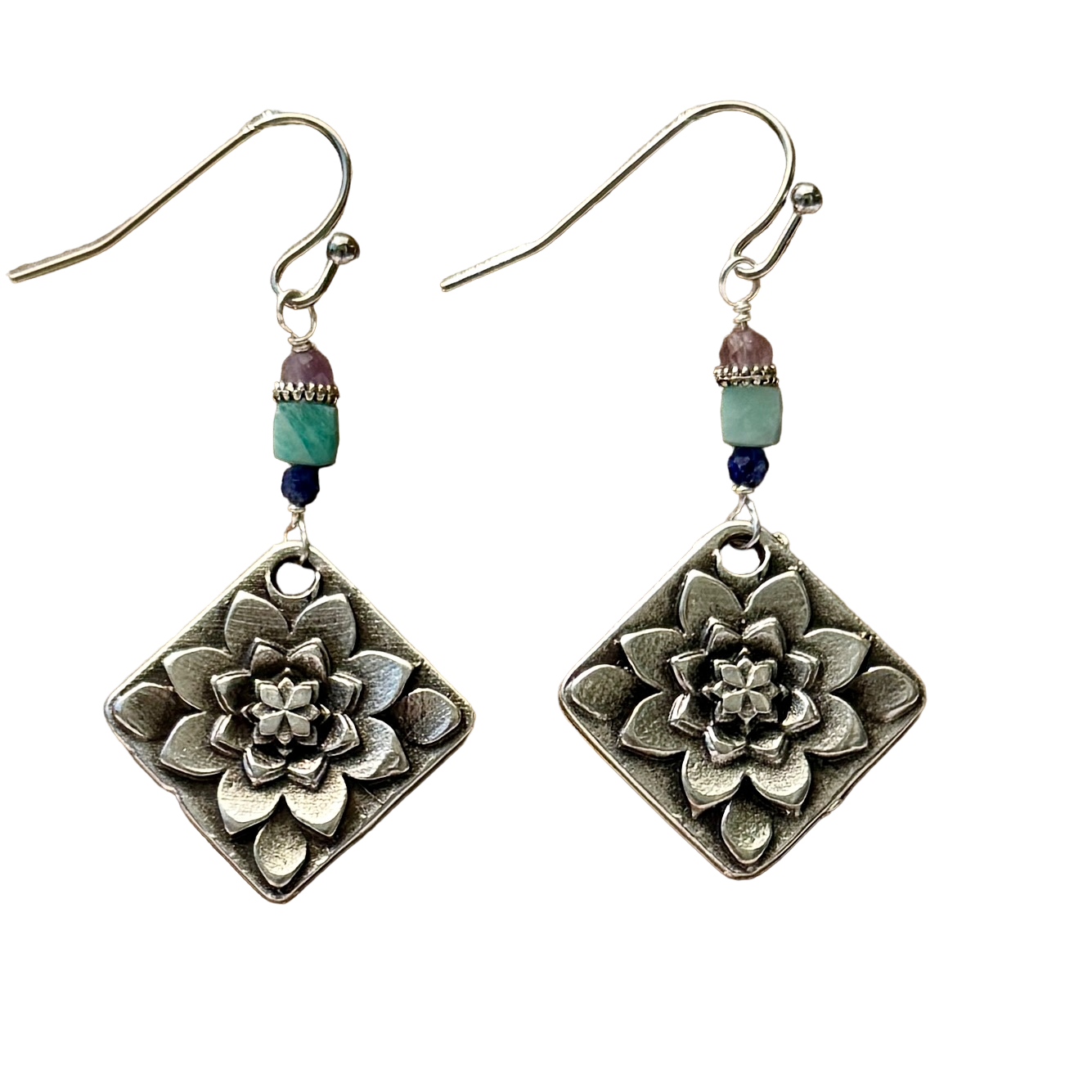 Diamond Flower w/Amazonite, Color: Silver