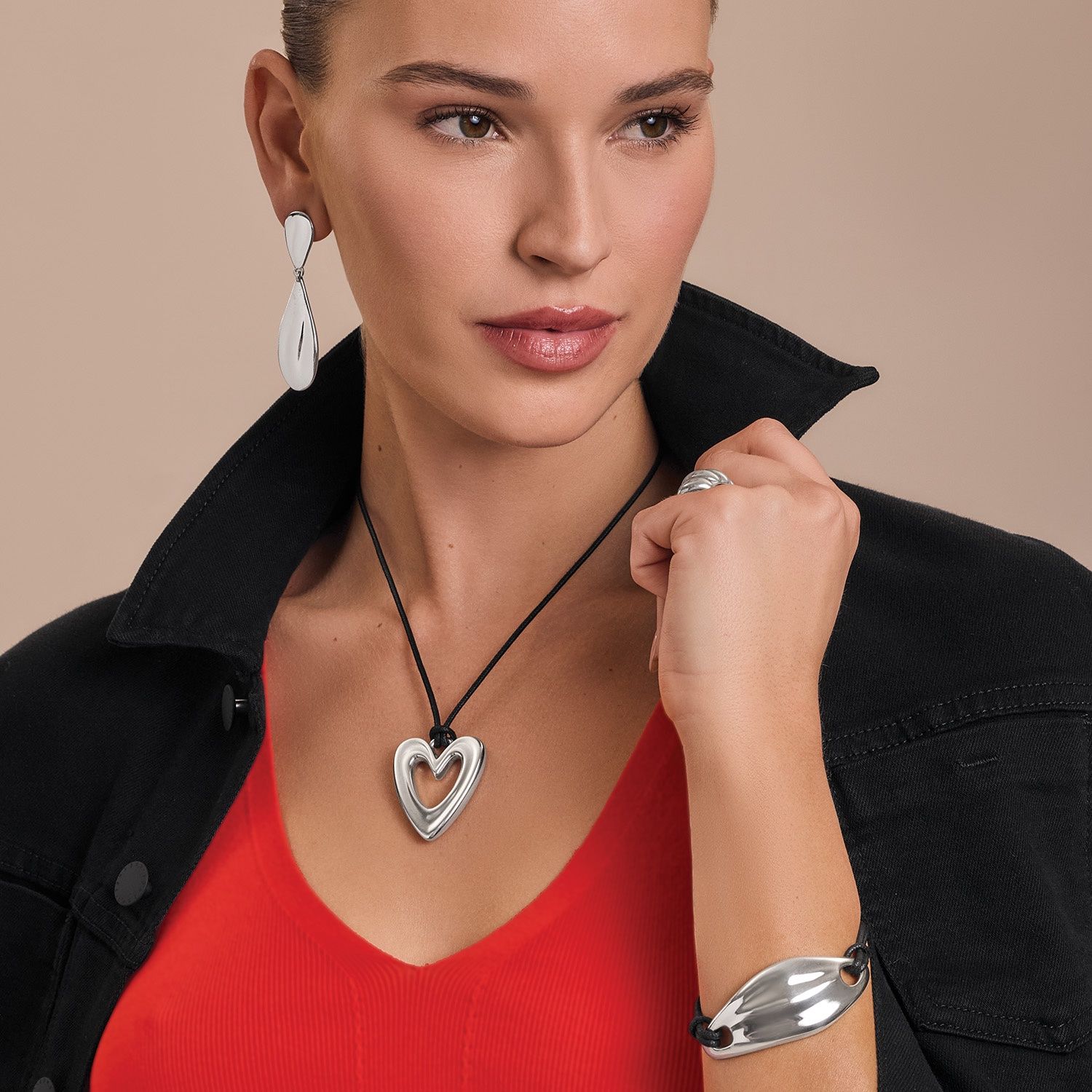Cascade Open Heart Cord Necklace, Color: Silver