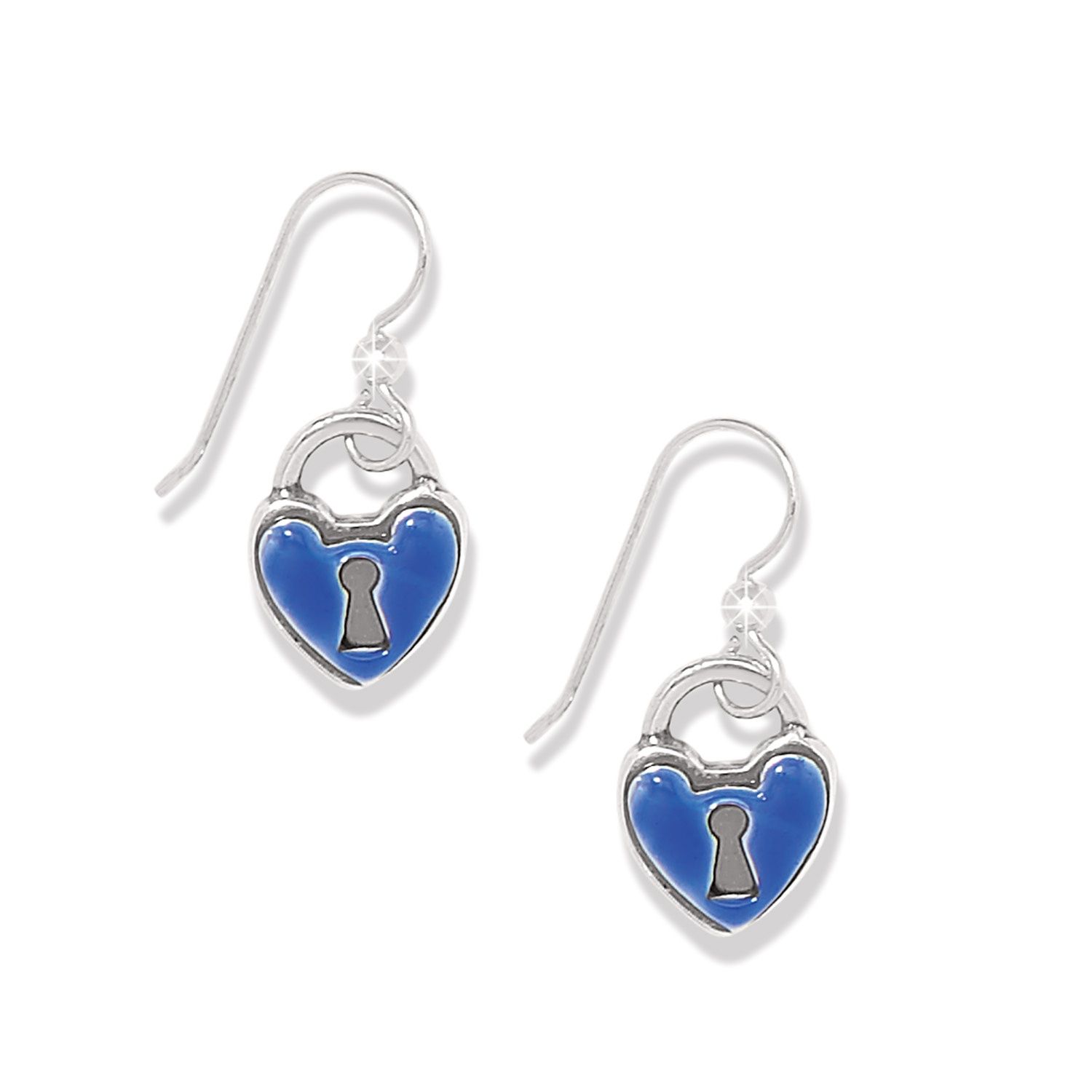 One Heart Padlock French Wire Earrings, Color: Silver/Blue