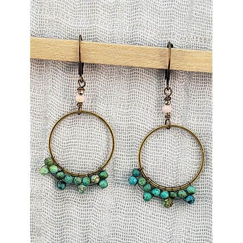 Woven Hoop w/Turquoise Earrings, Color: Gold