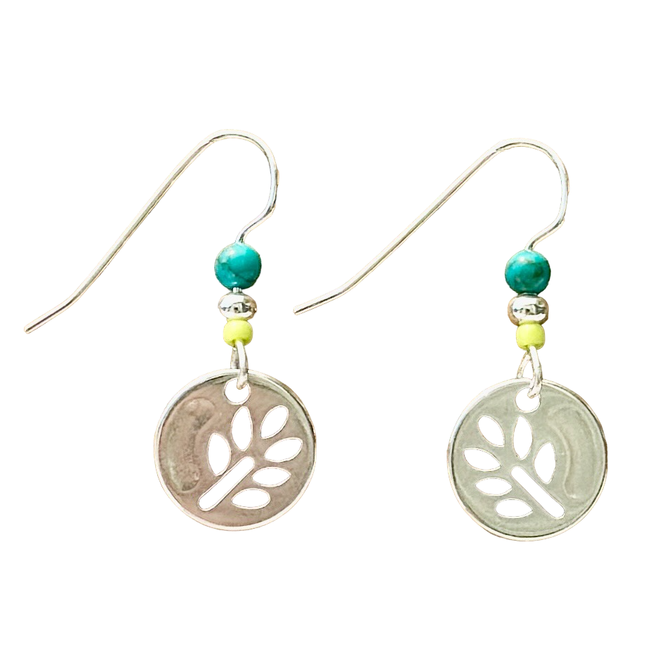 Silver Leaf Motif w/Turquoise, Color: Silver
