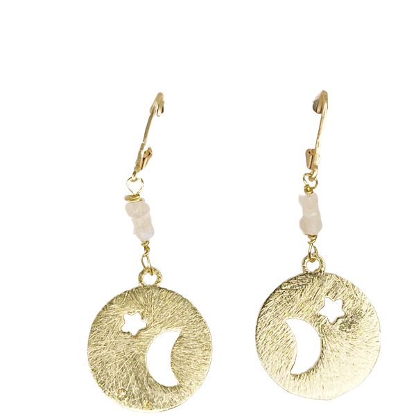 Gold Cutout Moon &amp; Star Earrings, Color: Gold