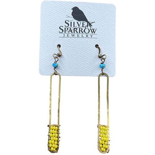 Yellow Elongated Seed Beads Brass, Color: Brass