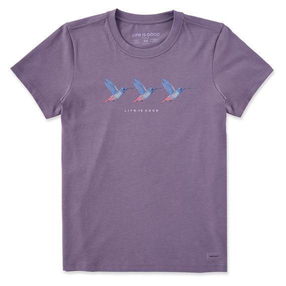Women&#39;s Three Hummingbirds Short Sleeve Tee Shirt, Color: Dusk Purple, Size: M