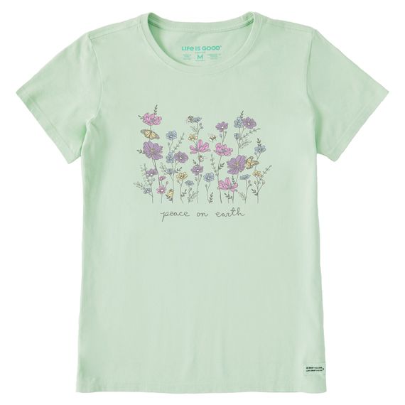 Women&#39;s Relaxed Peaceful Wildflowers Short Sleeve Tee Shirt, Color: Sage Green, Size: M